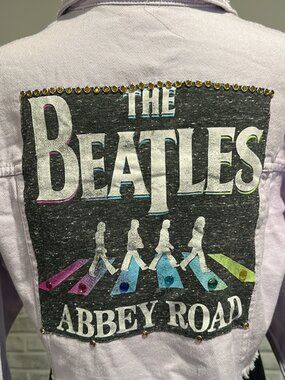The Beatles Distressed Cropped Denim Lavendar Jean Jacket